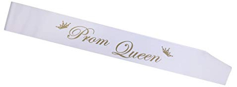 Crown Prom Queen Prom King - Banda de satén blanco para boda, graduación, cumpleaños, regreso a casa, fiesta, accesorios para fotos, 78 cm, reina de graduación, 78 cm