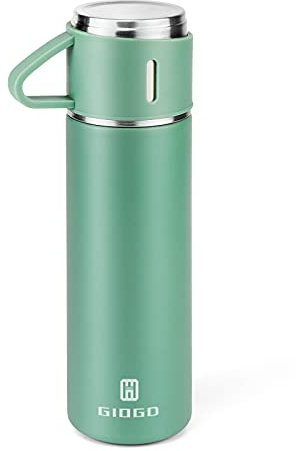 Vacuum Insulated Flask 500ml/16.9oz Stainless Steel Thermo Bottle with Cup for Coffee Water Hot and Cold Drink Flasks.(Green,Single)