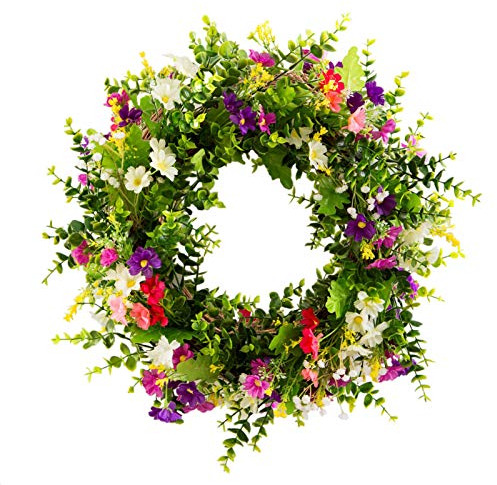 TianBao Artificial Door Wreath Green Leaf Wreath, Wreaths For Front Door, Four Seasons Outdoor Ornaments for Home Bedroom Wall Party and Festival Celebration Decor