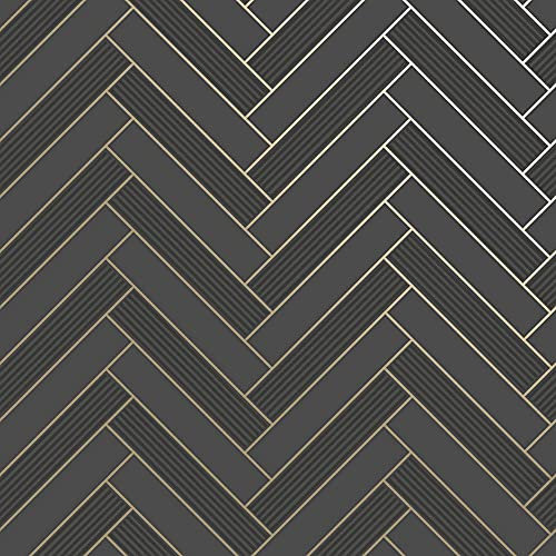 Holden Decor Tiling on a Roll Cerros Tile Black Gold Wallpaper 89372 - Bathroom