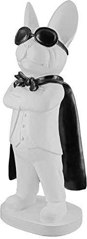 Casablanca Deko Figur Skulptur Hund mit Brille Umhang - Tierfigur Dekoration Wohzimmer - Farbe: Weiß - Höhe 34 cm