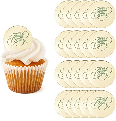 URROMA 20 PCS Acrylic Cupcake Toppers - Round Thank You Cake Discs Mirror Picks Engraved Personalized Topper Charm (Style 1, 20pcs)