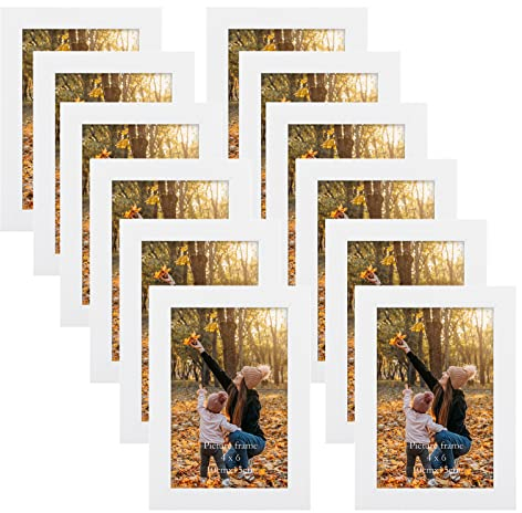 EXYGLO 12er Set Bilderrahmen 10x15 cm, Weiße Fotorahmen Collage für 15x10 cm Fotos und Bilder, Modern Rahmen Leicht und Dünn - Wand- oder Tischaufsteller