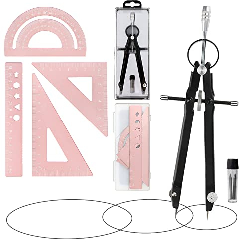 GALEPEE Set con Compasso 6 Pezzi Metallo Bussola Geometrica Set, Compasso Set Compasso di Disegno Set Include Righelli, Goniometro, Compasso, Mina di Matita, Ideale per Disegno Tecnico