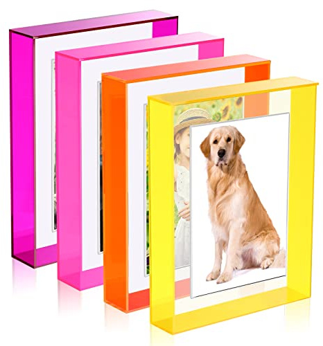 Kathfly 4 cornici portafoto galleggianti in acrilico, per montaggio a parete o da tavolo, decorative, magnetiche, traslucide, al neon, da appendere, per esporre foto fino a 17,8 x 22,8 cm (colori