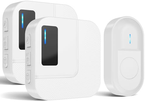 SURFOU Wireless Doorbell with 2 Plug-in Receivers, Waterproof Door Bells, Cordless Battery Operated Door Chime Kit at 1000feet Long Range, LED Flash, 55 Melodies, 5 Volume Levels, White