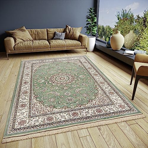 freundin Home Collection Almas Teppich Orientalisch – Orientalischer Kurzflor Wohnzimmerteppich Weicher Orient-Teppich Klassisch für Schlafzimmer, Esszimmer, Wohnzimmer, Flur, Küche – Grün, 160x230cm