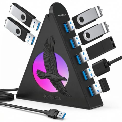 7 Ports USB Hub,JoyReken USB 3.0 verlängerung mit verlängertem 60cm Kabel,USB Verteiler für Laptop, MacBook, Xbox, PS4/5, Flash Drive, XPS, PC, Flash Drive,Gamepad, Printer, Kamera,Tastatur, Maus