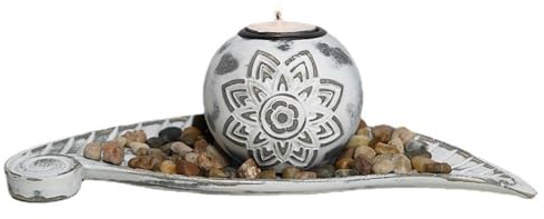 Hosoncovy Wooden Ball Tealight Holder with Leaf Tray and Pebbles Tealight Candle Holder Set for Home Decor