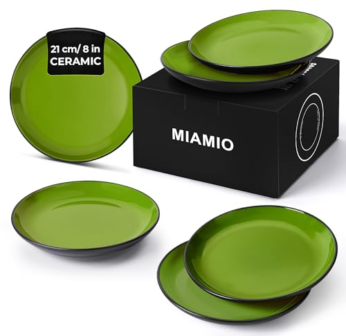 MIAMIO – 6 x Plate/Dinner Plate Set Stoneware Ceramic Tableware Set - Le Papillon Collection (Green, Small Plate)