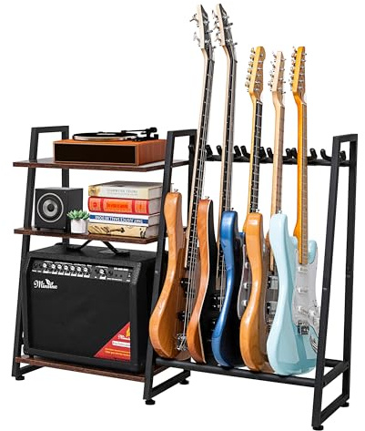 Arzuza Music Multi-Guitar Amp Stand - 4 to 6 Guitar Rack, Adjustable, Finish Friendly Floor Stand