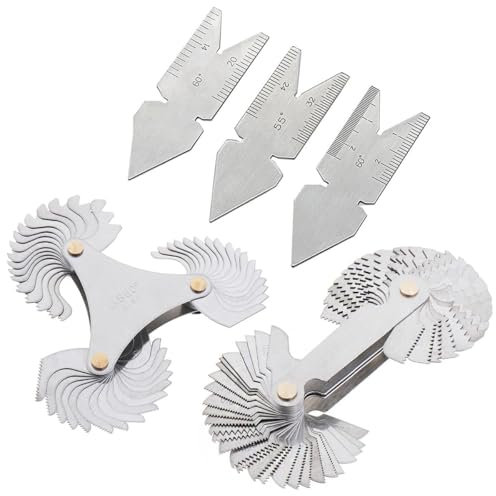 Smgda Juego de 5 herramientas de calibre de corte de rosca de tornillo de acero inoxidable, 58 cuchillas métricas de 60° y Whitworth británico 55° y US 60° + 51 cuchillas tipo America SAE + 3 piezas