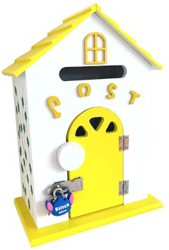 Sport Tent Briefkasten Wandbriefkasten Abschließbar Mailbox Wand Postkasten Holz Häuschen Letterbox Zeitungskasten Weiß Garten Outdoor Wanddekoration mit Schloss, Gelb