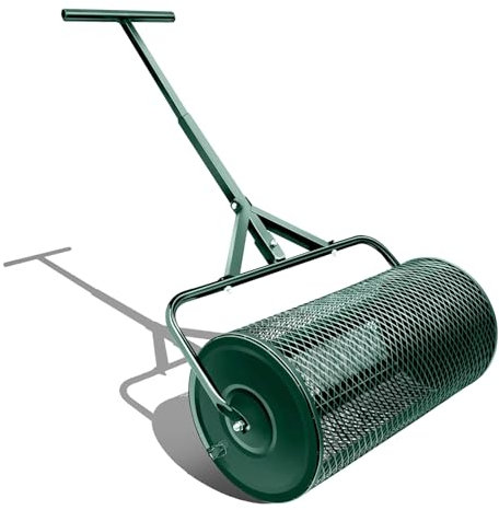 XGXHIN Esparcidor de abono de 24 Pulgadas para césped y jardín con Mango Ajustable en Forma de T, esparcidor de Rodillo de Metal para césped, siembra de jardín