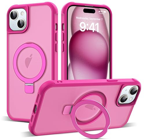 Zalinbo O-Ring Stand per iPhone 15 Plus Custodia [supporto invisibile] Magnetkraft Case iPhone 15 Plus Case All-in-One Opaco antiurto [Protezione militare] Custodia protettiva sottile rosa brillante