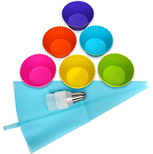 12 x Silicone Cake Cases and Piping Bag with Large Star Nozzle for Decorating Cupcakes and Muffins