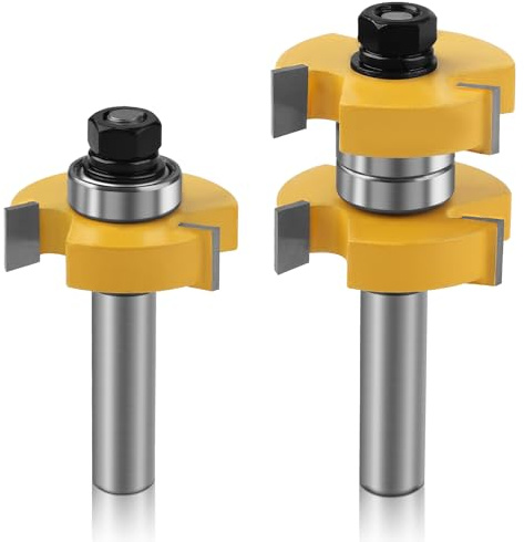 Tongue and Groove Router Bit Set，1/2 Inch Shank Router Bit Set，2 Pieces 1-1/2 Woodworking Cutting Milling Tools Router Bits for Woodworking 3 Teeth Adjustable T Shape Wood Milling Cutter