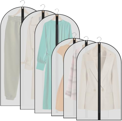 Garment Bags,6PCS Dustproof Garment Covers PEVA Translucent Clothes Covers with Zip Moth Proof Suit Protector Bags Waterproof Dress Covers for Shirts Coats Costumes-(60 * 100cm,60 * 120cm)