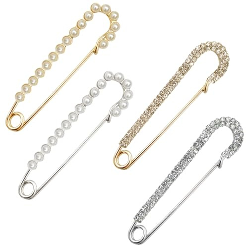 Lixdrem Lot de 4 broches et épingles pour femme, pinces à nourrice décoratives pour vêtements, perles, faux cristal, pinces tendance, Métal Fausse perle Verre, Perle Perle Cristal synthétique