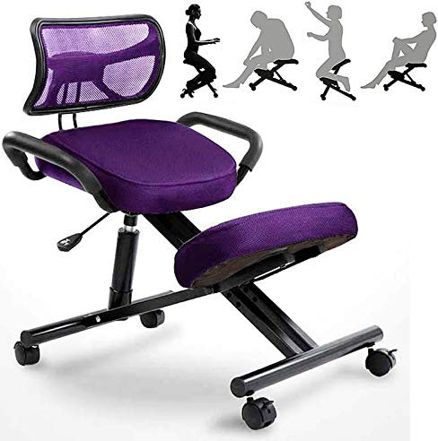 Ergonomischer Kniestuhl mit Rückenstütze – verstellbarer Haltungskorrekturhocker für Home Office – dicke, bequeme Kissen – schwarzes Netzgewebe