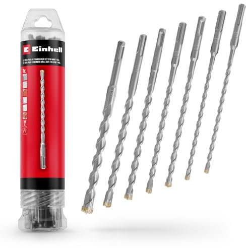 Original Einhell 7-tlg. SDS Plus Hammerbohrer-Set, 210 mm (aus 40Cr Werkzeugstahl mit vierschneidiger Hartmetallplatte, Zentrierspitze, für Renovierungs- oder betonbezogene Befestigungsarbeiten)