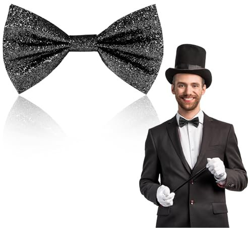 patinadrift Glitzer Fliege Herren Pailletten Fliegen für Männer Glitzer Accessoires Kostümzubehör Verstellbare Bow Tie für Hochzeit Karneval Fasching Halloween Motto Party Kostüme (Schwarz)