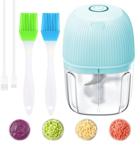 Hachoir à oignons électrique, rechargeable par USB, 250 ml, mini hachoir électrique, presse-ail sans fil, hachoir électrique pour légumes, bleu