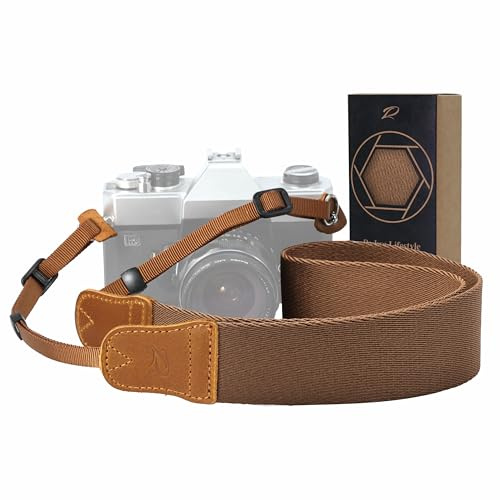 Padwa Lifestyle Braun Kameragurt - 1.5 Breite verrückte Pferd Kuhfell Kopf Kameragurte, reine Baumwolle gewebte verstellbare Schulter-Nacken-Gurt für DSLR-Kameras, Großes Geschenk für Fotografen