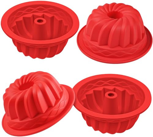 webake Mini Ring Cake Tin Silicone 4 Pcs 4 Inch 10cm Round Cake Moulds Fluted Savarin Mould Baking Mould for Cupcake, Muffin, Donut