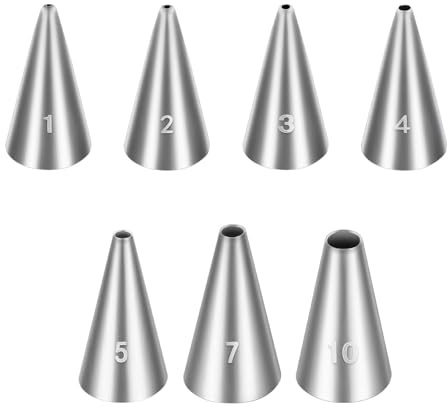 7 Pcs Round Hole Piping Nozzle Set - Professional Stainless Steel Cake Nozzles for Piping, Cupcake Frosting Nozzles, Russian Pastry Icing Dispensers, Decorating Supplies for Cake Baking and Decorating