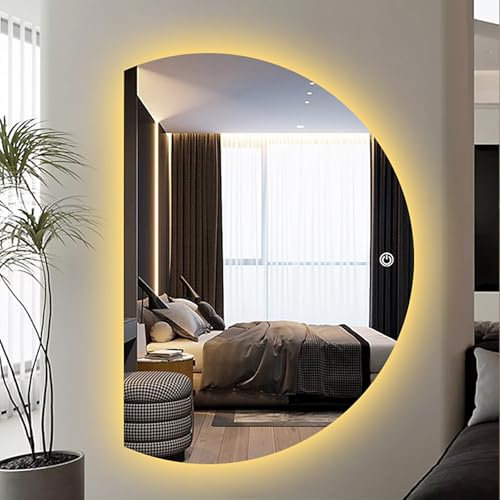 Specchio da bagno a mezzaluna illuminato a LED, anti-appannamento, con interruttore touch intelligente, specchio decorativo retroilluminato (taglio a sinistra, 90 x 60 cm)