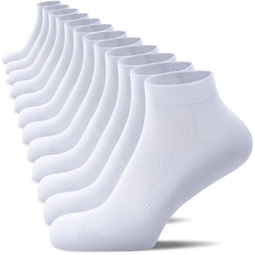 TIBISI Trainer Socks 10 Pairs, Cotton Ankle Socks Breathable Low Cut Running Socks White Black Sports Athletic Everyday Sock for Men Women
