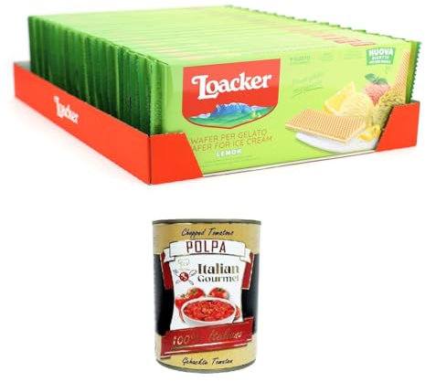 Loacker Gousses de gaufres au citron pour glace et sorbet avec crème à base d'huiles essentielles de citron siciliennes et véritable jus de citron, collation et dessert 18 x 150 g + Italian Gourmet