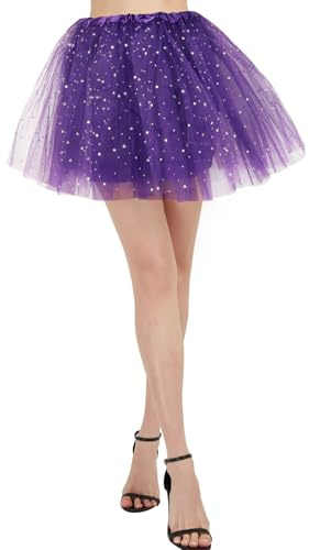 BALAYSIER Tutukjolar för flickor och kvinnor fodrad tyllkjol med stjärnpaljetter klassisk 4 lager elastisk balett-tutu för dans cosplay fester