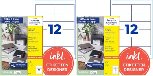 AVERY Zweckform 6123 Adressaufkleber (120 Klebeetiketten, 97x42,3 mm auf A4, bedruckbare Absenderetiketten, selbstklebende Adressetiketten mit ultragrip, ideal fürs HomeOffice) 10 Blatt, weiß