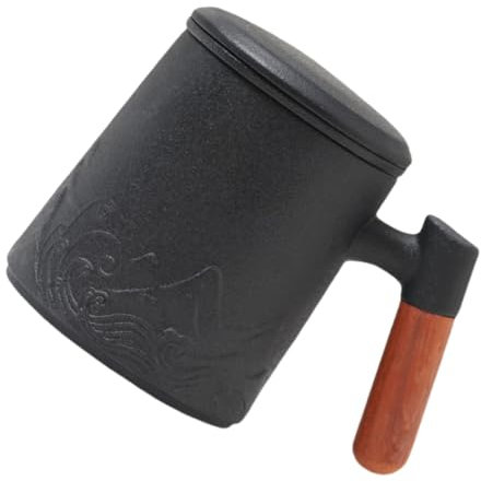 FUNOMOCYA Tazza Da Tè in Ceramica Con Infusore E Coperchio Manico in Legno Per Tè Caffè O Latte