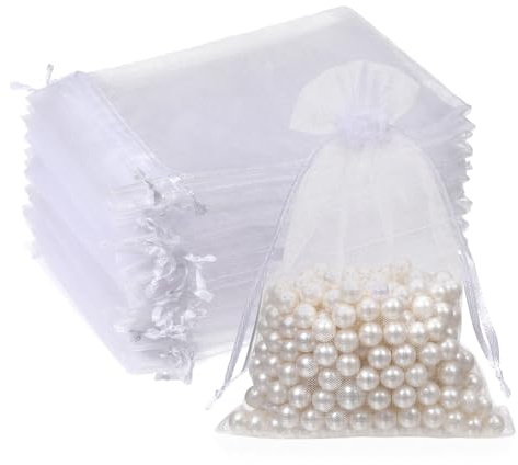 QfwdfcTrenz 50 Stück Organzasäckchen klein Weiß 10x15cm Organzasäckchen Hochzeit Organza Beutel Kleine Geschenk Organzabeutel Schmucksäckchen Verpackungstüten für Hochzeit Süßigkeiten Geschenkbeutel