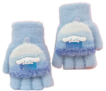 FASHION YO Fingerless Flap Cover Gloves Winter Knit Warm Mittens Soft Lined Fleece Thermal Outdoor Half Finger Gloves with Cover Convertible Flip Top for Kids (Cinnia)