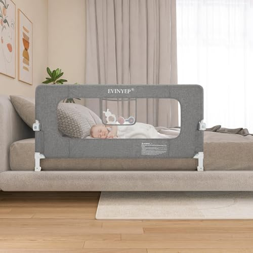 EVINYEP Bett Rausfallschutz Kinder ohne Bohren, 120 cm Zusammenklappbarer Rausfallschutz, Verbesserter Stabiler Großrahmen und Anti-Kollisions-Design, Infache Montage, Grau