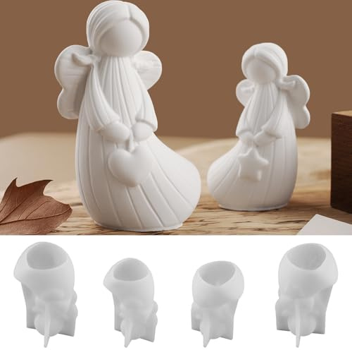Silikonformen Gießformen Weihnachten Engels, 4 Stück 3D Engels Silikonform Kerzenform Gießformen Festliche Dekorationen Für Beton, Gips, Zement, Und Ton
