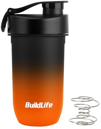 Shaker proteico 600 ml – a prova di perdite, senza BPA, facile da pulire, Tritan, mixer a spirale per frullati cremosi, lavabile in lavastoviglie – shaker per proteine di alta qualità (nero arancione)