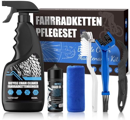 ytorgr Bike Cleaner,6IN1 Bicycle Chain Cleaning Kit with 450ml Cleaner+120ml Chain Oil+Cleaning Brushes+Microfiber Cloth for All Bike Styles