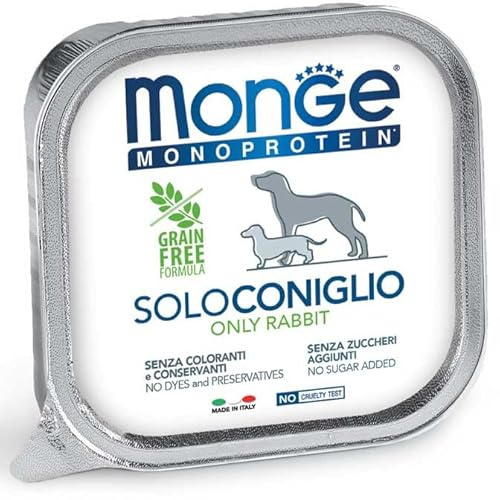 Monge Monoprotein Paté Solo Coniglio, Cibo Umido per Cani e Gatti, Formula Grain Free Monoproteica, Solo Coniglio, 6 bustine da 150 g l'una