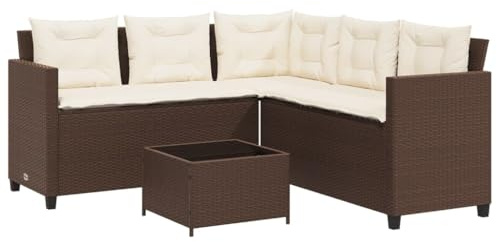 Hothingwell Gartensofa, L, Braun, geflochtenes Kunstharz, mit Glastisch | Dicke, abnehmbare Kissen, waschbare Bezüge, Stahlrahmen, 110 kg pro Sitz