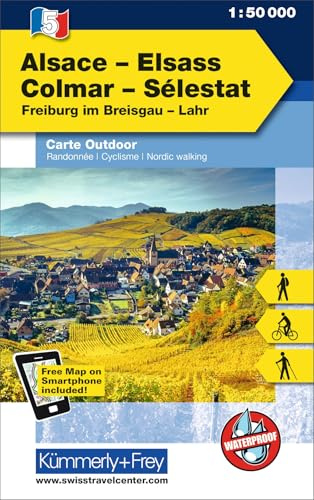 Kümmerly+Frey Outdoorkarte Elsass, Colmar, Sélestat 1:50.000: Mit Freiburg im Breisgau und Lahr. Touren für Wanderer, Biker und mehr! Wetterfest und leicht lesbar