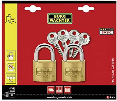 Burg-Wächter Vindrutetorkare hänglås set Bügelstärke: 6,5 mm/Höhe : 48 mm mässing