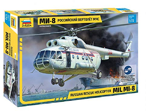 Zvezda 1:72 MIL MI-8 Rescue Helicopter, Modellbausatz,Plastikbausatz, Bausatz zum Zusammenbauen, detaillierte Nachbildung