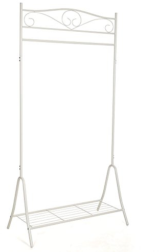 SONGMICS Garderobenständer, Garderobe, Kleiderständer mit Schuhablage, Schuhregal, aus Metall, Flur, Schlafzimmer, 90 x 44,5 x 173 cm, romantisch, cremeweiß HSR01W, Creamwei