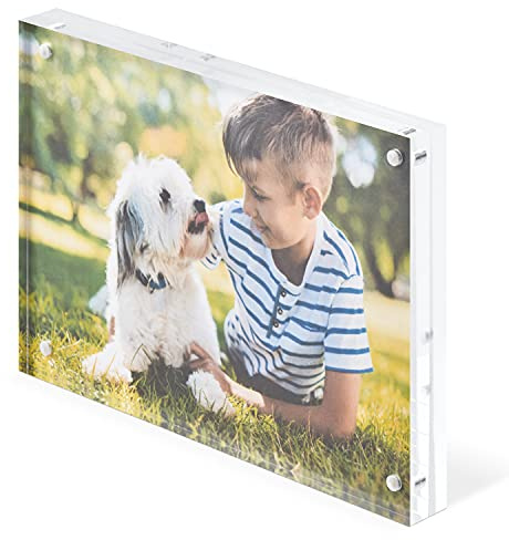 Scribble Direct 7x5 Magnetic Acrylic Photo Block – Clear Freestanding Picture Frame, Portrait or Landscape Display, Modern Desk Photo Frame for Home & Office