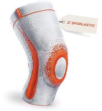 SPORLASTIC GENU-HiT SUPREME Kniebandage, Kniestütze, Platinum/Orange, Gr. 6 | Für rechts & links, Patellaring, Seitenstabilisatoren, 3D-Silikonprofil, Meniskus, Sportverletzung, Kniearthrose, ergonomisch